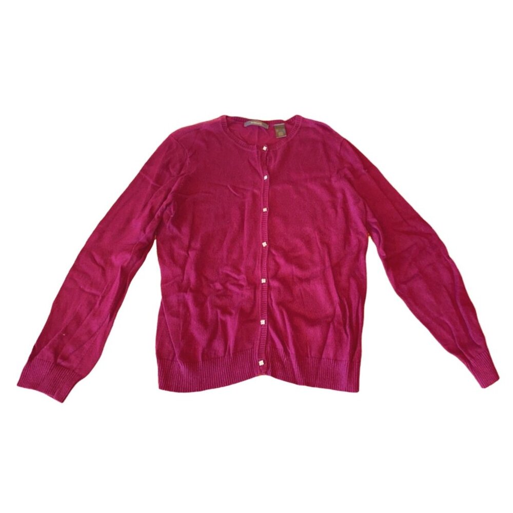 Liz Claiborne Womens Burgundy Button-Down Cardigan Sweater L 100% Cotton Lightwe